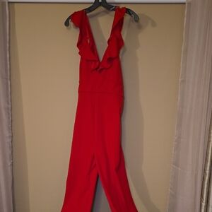 Fashion Nova Vibrant Red Ruffled Jumpsuit